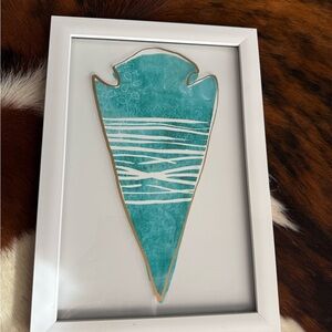 Framed Abstract Art with Turquoise and White Design